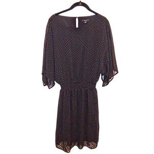 IMNYC BLACK  POLKA DOT DRESS WITH 3/4 SLEEVES AND ELASTIC WAIST